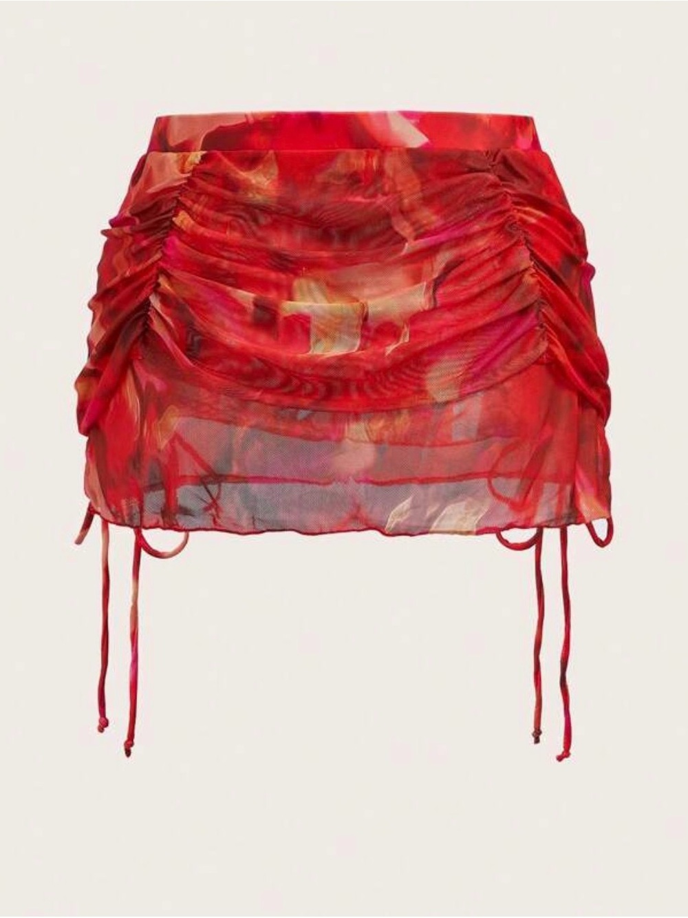 Red Twist Halter Mesh Two-Piece Set - Picture 3 of 6